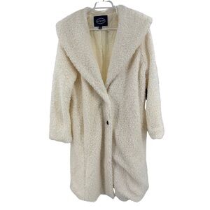 Scoop NYC Women's Cozy Cream Teddy coat Sherpa mid calf L new shawl collar